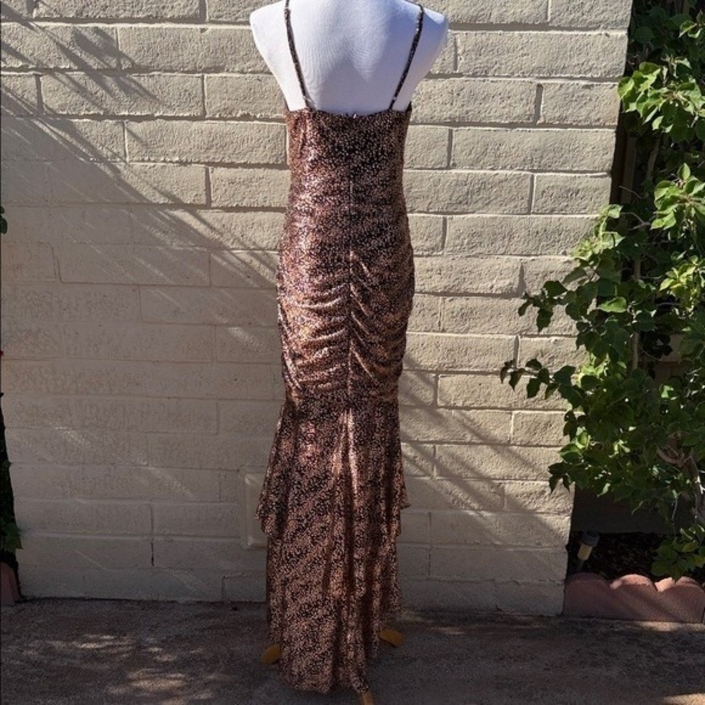 Soieblu Bronze Metallic Ruched High Low‎ Mermaid Gown Dress Womens Large L - Picture 7 of 9